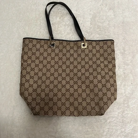 Authentic Gucci Brown and Black Monogram Tote Bag - Picture 1 of 12